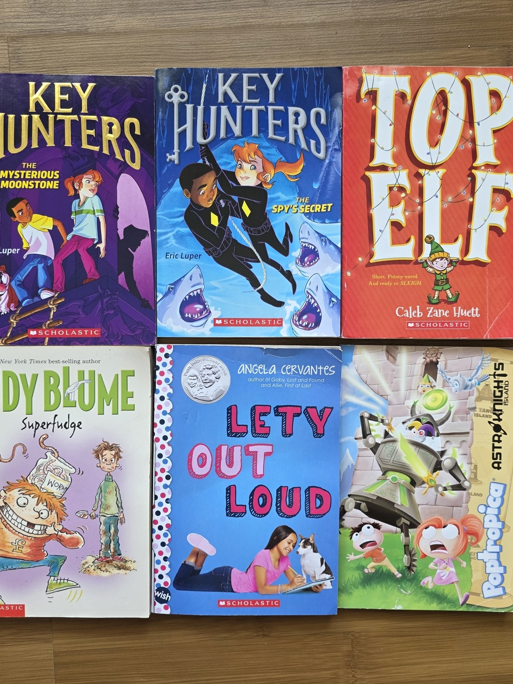 Scholastic Kids Books Bundle 6 pcs paperback: Key Hunters, Top Elf, Lety Out Lou